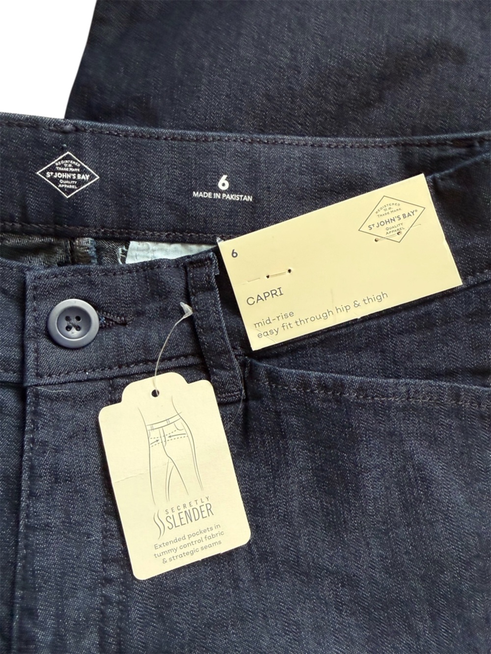 🫶🏻 St. John’s Bay Capri Dark Navy Denim Cropped Jeans Slim Fit - Picture 4 of 4
